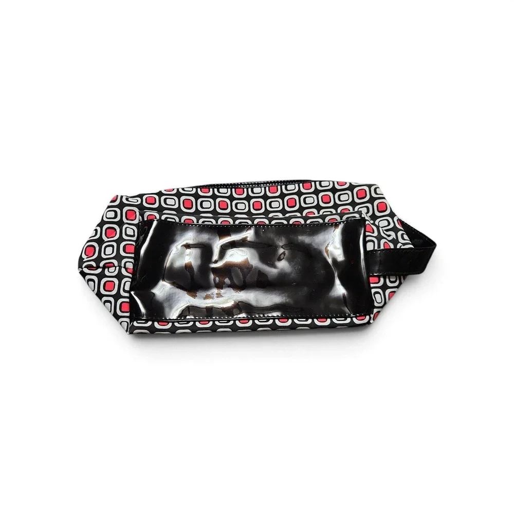 Lancome Cosmetic Bag Retro Geometric Print Black Red White Makeup Pouch Zipper